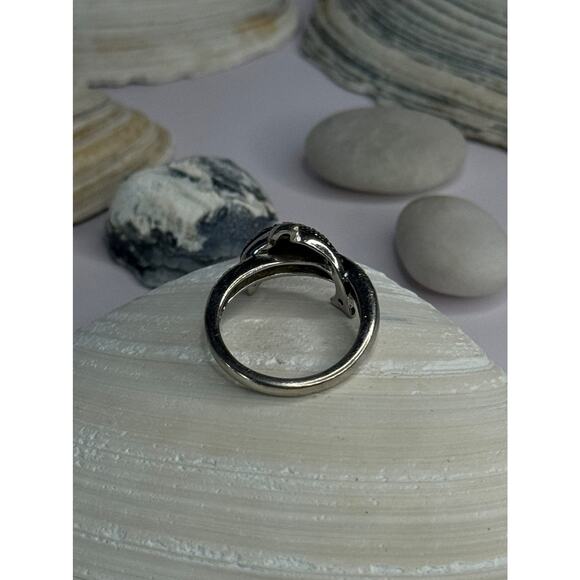 925 Sterling Silver Dolphin Diamond Ring Size 7 - Picture 9 of 9